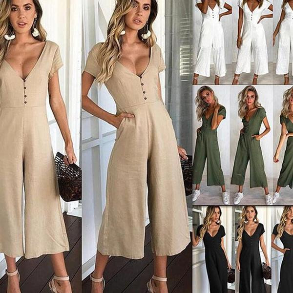 Modern női jumpsuit rövid ujjal, négy színben