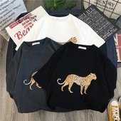 Η καθημερινή κυρία μπλούζα μανίκι σε τρία χρώματα με λεοπάρδαλη δεξιά