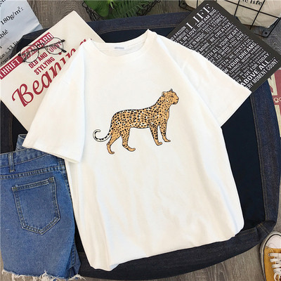 Η καθημερινή κυρία μπλούζα μανίκι σε τρία χρώματα με λεοπάρδαλη δεξιά