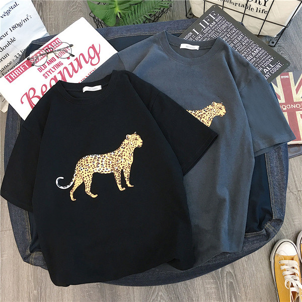 Η καθημερινή κυρία μπλούζα μανίκι σε τρία χρώματα με λεοπάρδαλη δεξιά