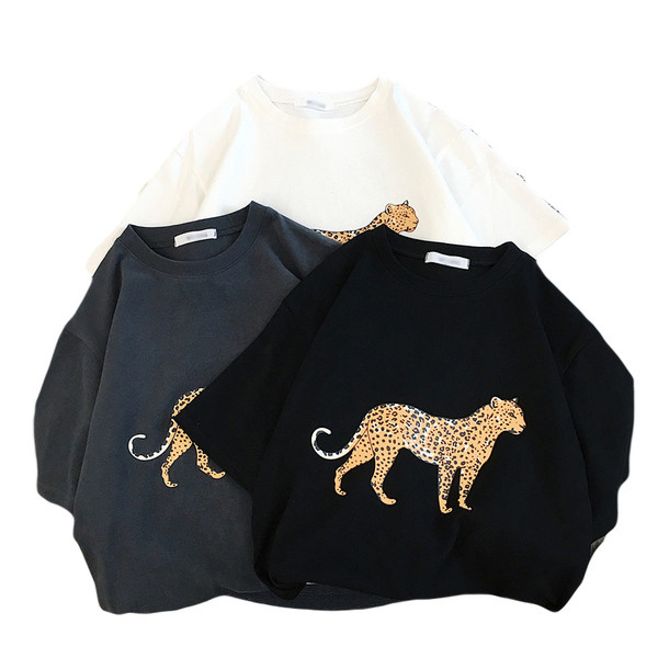 Η καθημερινή κυρία μπλούζα μανίκι σε τρία χρώματα με λεοπάρδαλη δεξιά