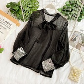 Camasa de dama transparenta cu panglica si paiete in mai multe culori