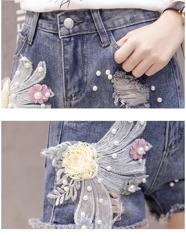 Modern női nadrág gyöngyökkel és 3D elemmel