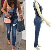 Lezser női farmer overál szakadt motívumokkal