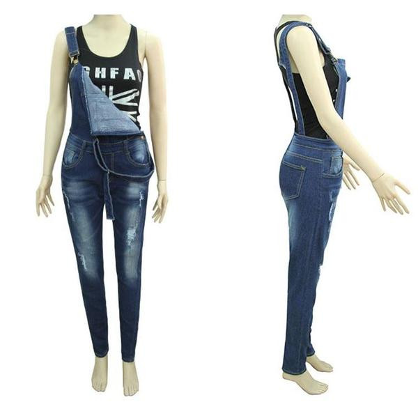 Lezser női farmer overál szakadt motívumokkal