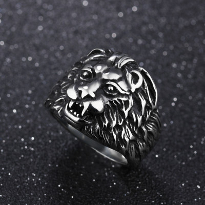 Λιοντάρι δαχτυλίδι ανδρών σε ασημί χρώμα