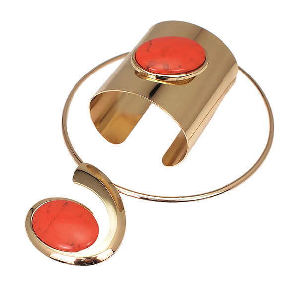 Stílusos női szett - karkötő és nyaklánc színes kövekkel