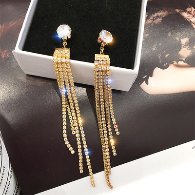 Cercei eleganti de dama cu pietre decorative in doua culori