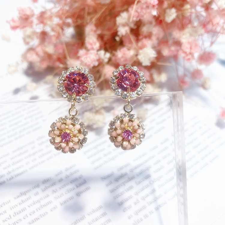 Cercei de dama roz cu pietre decorative