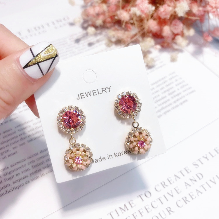 Cercei de dama roz cu pietre decorative