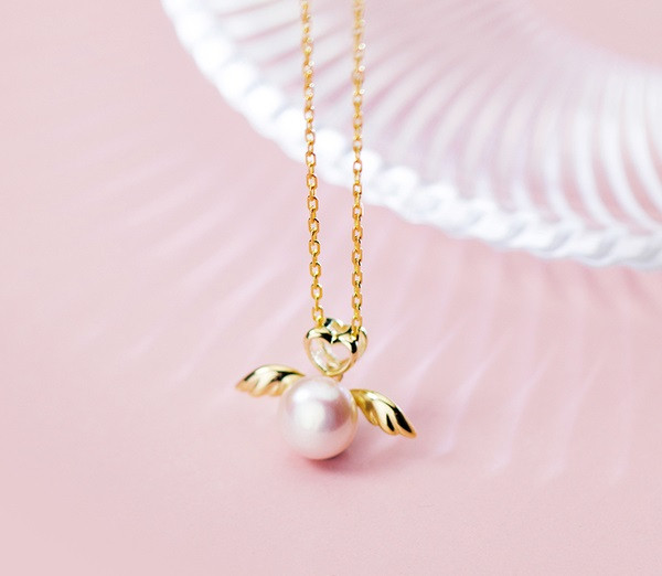 Colier actual de dama in doua culori cu perla