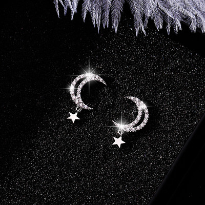 Cercei de dama cu pandantiv si pietre in doua culori