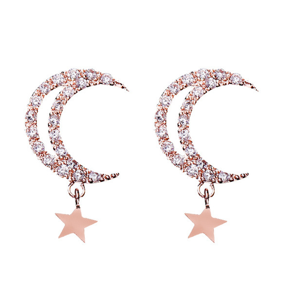 Cercei de dama cu pandantiv si pietre in doua culori