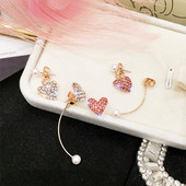 Cercei moderni de dama cu pietre in roz si alb