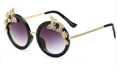 Σύγχρονα κυρίες γυαλιά ηλίου με στρογγυλό σχήμα και 3D διακόσμηση σε δύο χρώματα