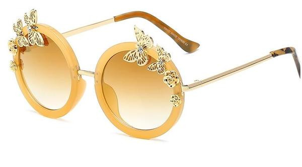 Σύγχρονα κυρίες γυαλιά ηλίου με στρογγυλό σχήμα και 3D διακόσμηση σε δύο χρώματα