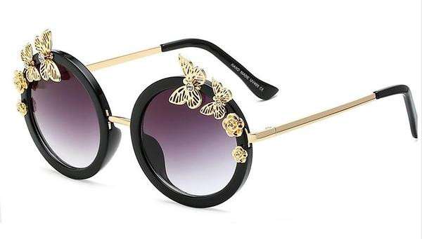 Σύγχρονα κυρίες γυαλιά ηλίου με στρογγυλό σχήμα και 3D διακόσμηση σε δύο χρώματα