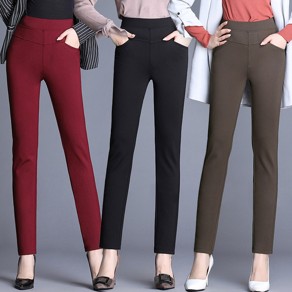 Pantaloni de dama la moda cu talie inalta si buzunare in mai multe culori