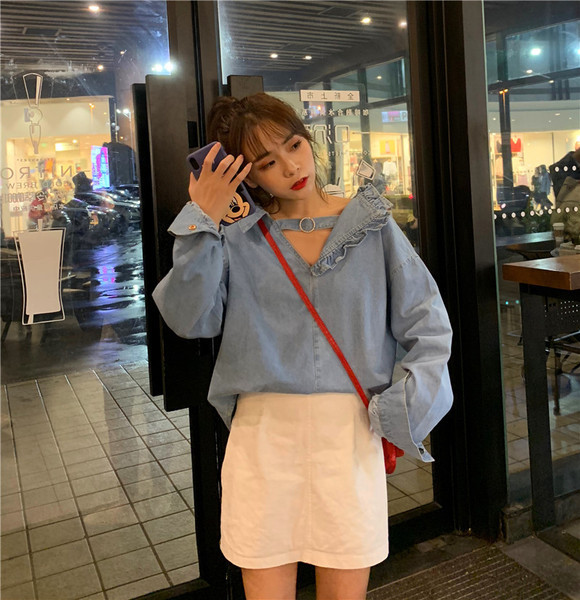 Női farmer ing világos színben - széles modell