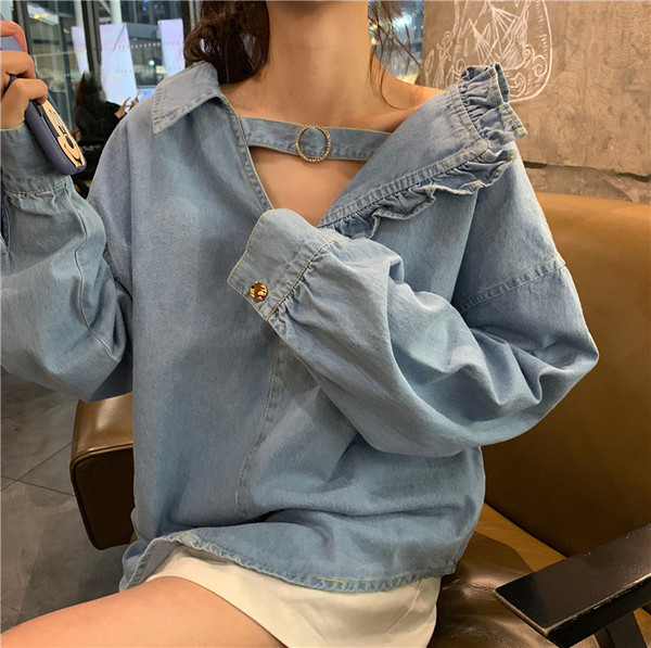 Női farmer ing világos színben - széles modell