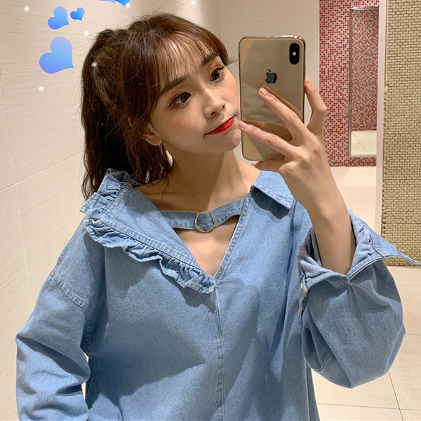 Női farmer ing világos színben - széles modell