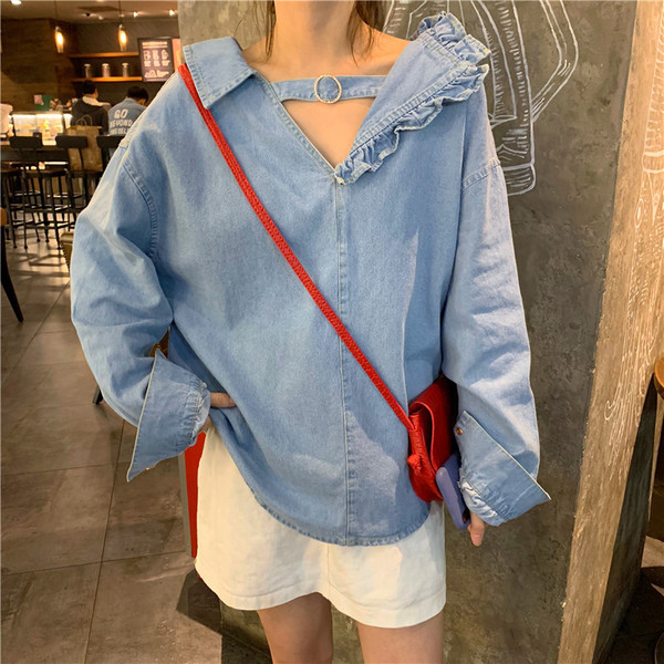 Női farmer ing világos színben - széles modell