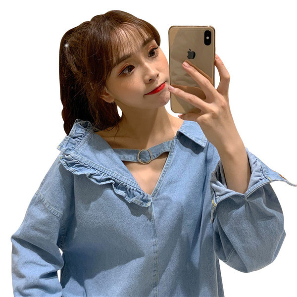 Női farmer ing világos színben - széles modell