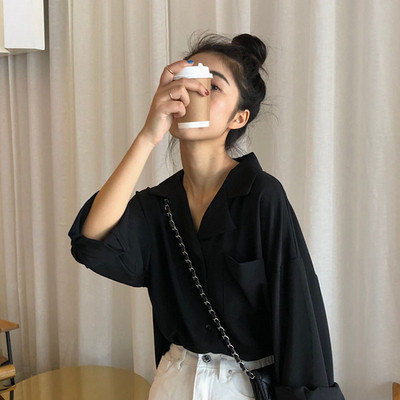 Stílusos női ing zsebbel piros és fekete színben