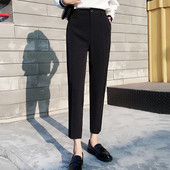 Pantaloni eleganti de dama cu talie inalta in negru