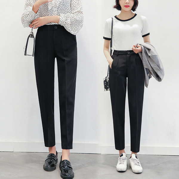 Pantaloni eleganti de dama cu talie inalta in negru