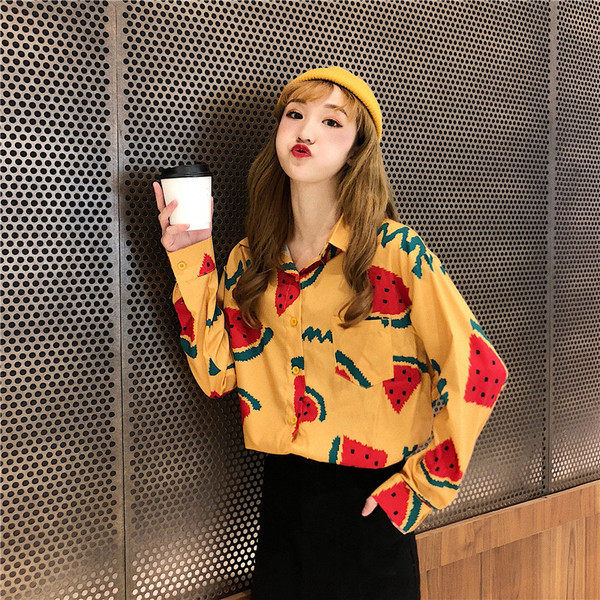 Női ing fehér, sárga és kék mintával