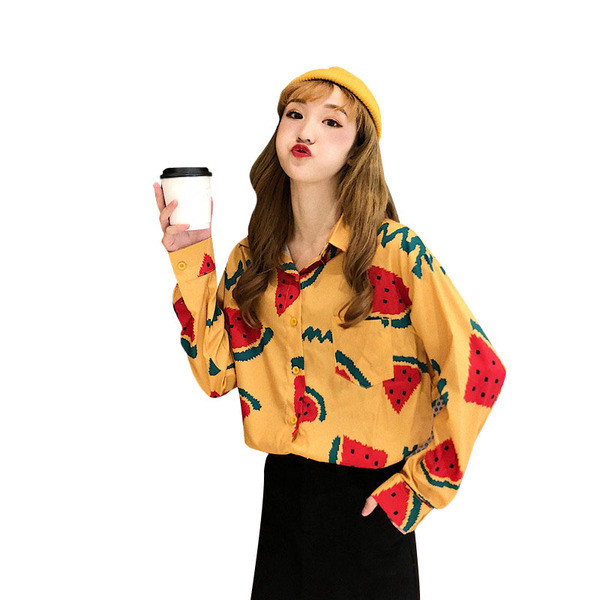 Női ing fehér, sárga és kék mintával