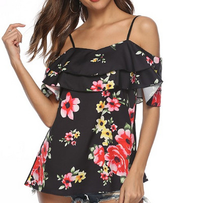 Bluza de dama cu umerii goi si motive florale