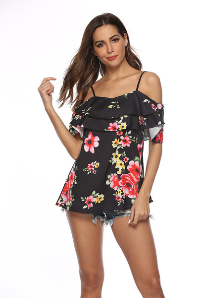 Bluza de dama cu umerii goi si motive florale