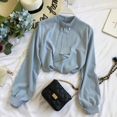 Stílusos női ing O-alakú gallérral és hosszú ujjú több színben