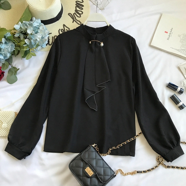 Stílusos női ing O-alakú gallérral és hosszú ujjú több színben