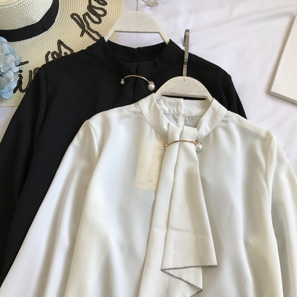 Stílusos női ing O-alakú gallérral és hosszú ujjú több színben