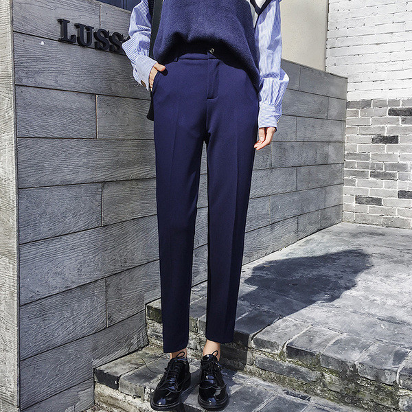 Modern női magas derekú nadrág fekete és kék színben