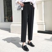 Pantaloni moderni de dama cu talie inalta si curea in doua culori