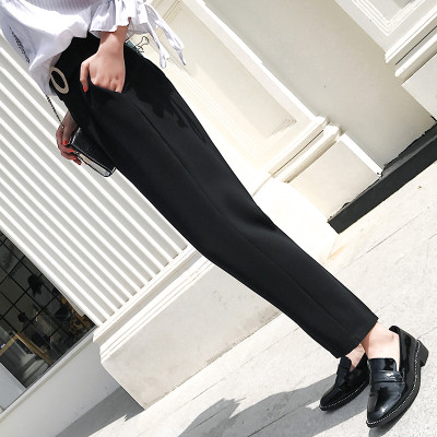 Pantaloni moderni de dama cu talie inalta si curea in doua culori