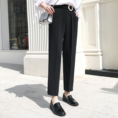 Pantaloni moderni de dama cu talie inalta si curea in doua culori