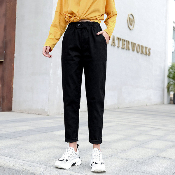 Női alkalmi nadrág magas derékkal és rugalmas övvel