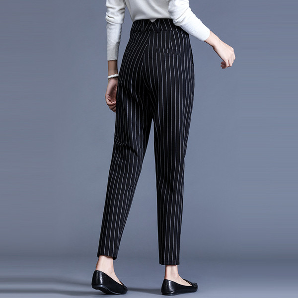 Pantaloni eleganti in dungi pentru femei cu talie inalta