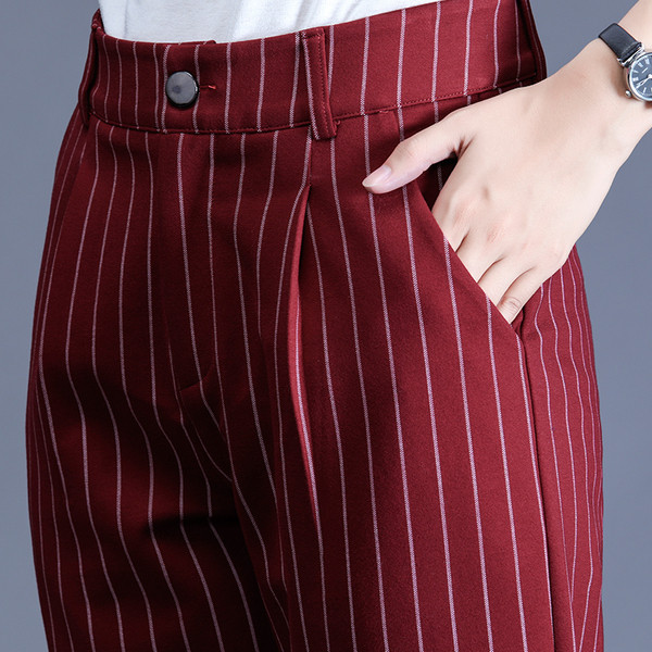 Pantaloni eleganti in dungi pentru femei cu talie inalta