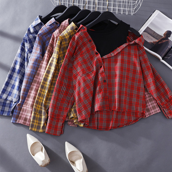 Cămașă casual damă în carouri cu mâneci lungi în mai multe culori