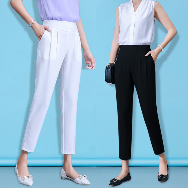 Női alkalmi nadrág két színben, magas derékkal