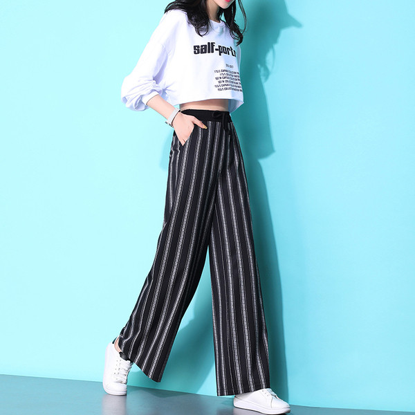 Alkalmi női csíkos nadrág magas derékkal, két színben