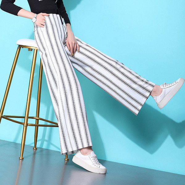 Alkalmi női csíkos nadrág magas derékkal, két színben