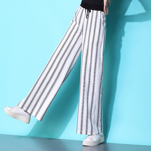 Alkalmi női csíkos nadrág magas derékkal, két színben