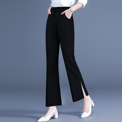 Pantaloni eleganti de dama de culoare neagra cu crapaturi laterale